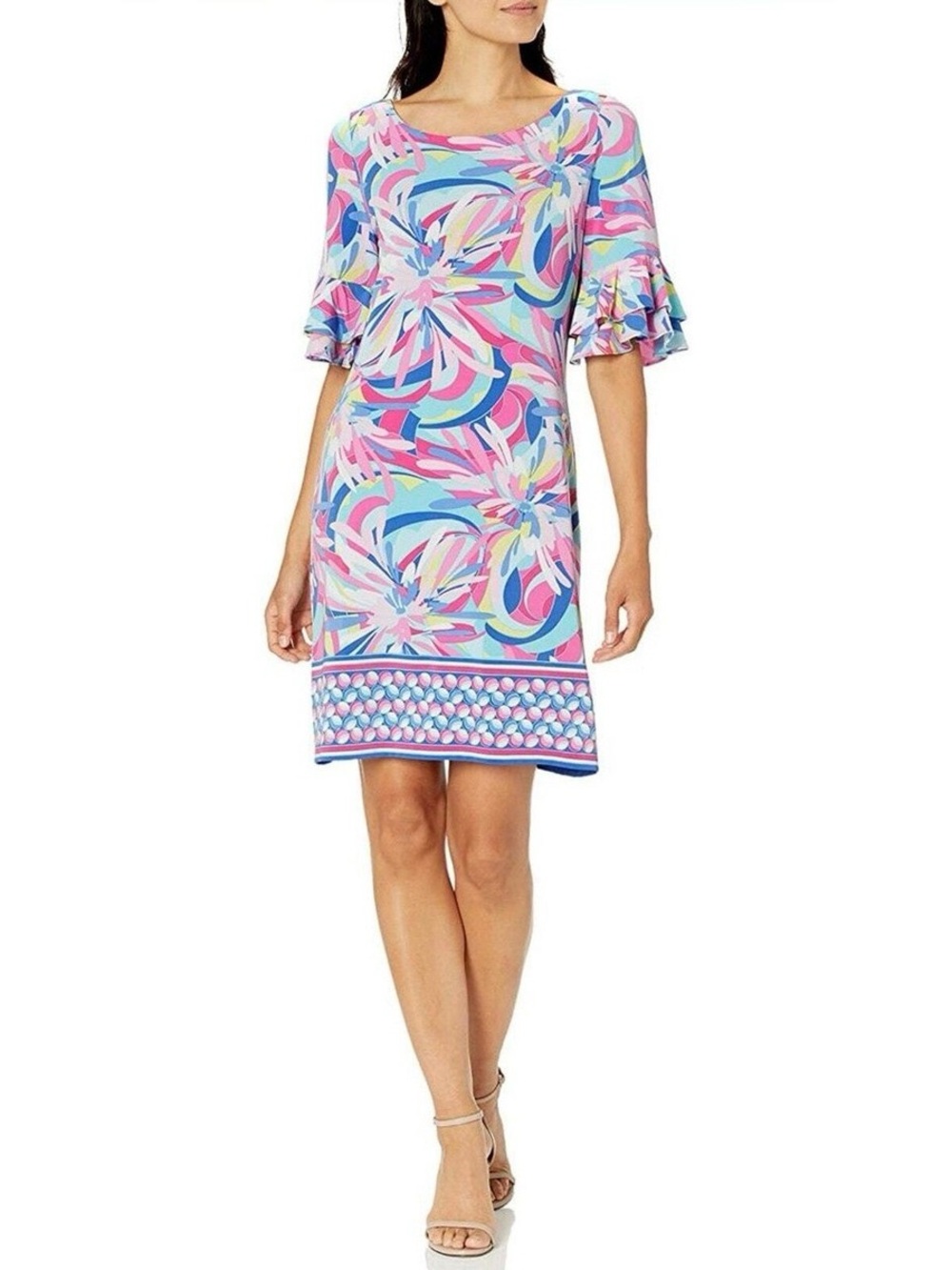 Pappagallo Victoria Preppy Colorful Abstract Print Flutter Sleeve Shift Dress XL